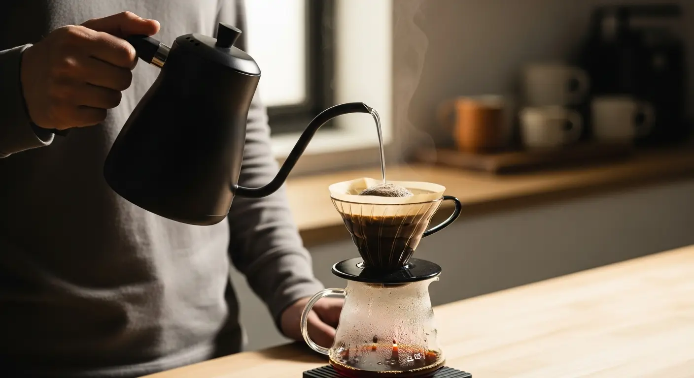 グースネックケトルでのコーヒードリップ注湯